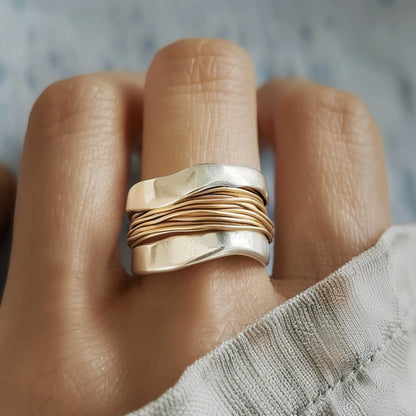 Bague Argent avec Fil d’Or