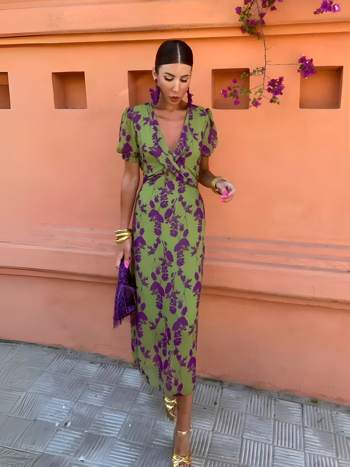 Robe Midi Anna™ d’Été à Motif Floral Raffiné