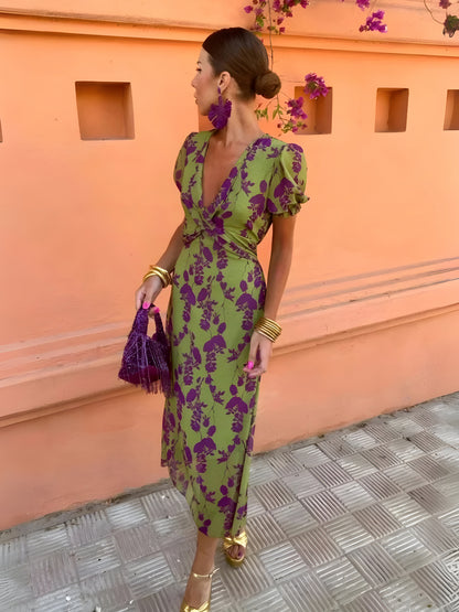 Robe Midi Anna™ d’Été à Motif Floral Raffiné