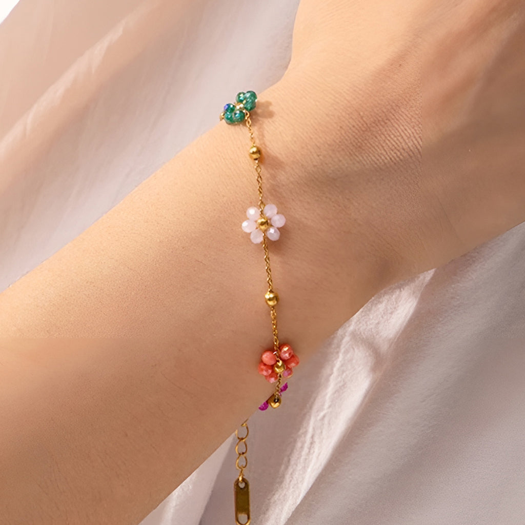 Bracelet Linnea Fleurs Colorées Or